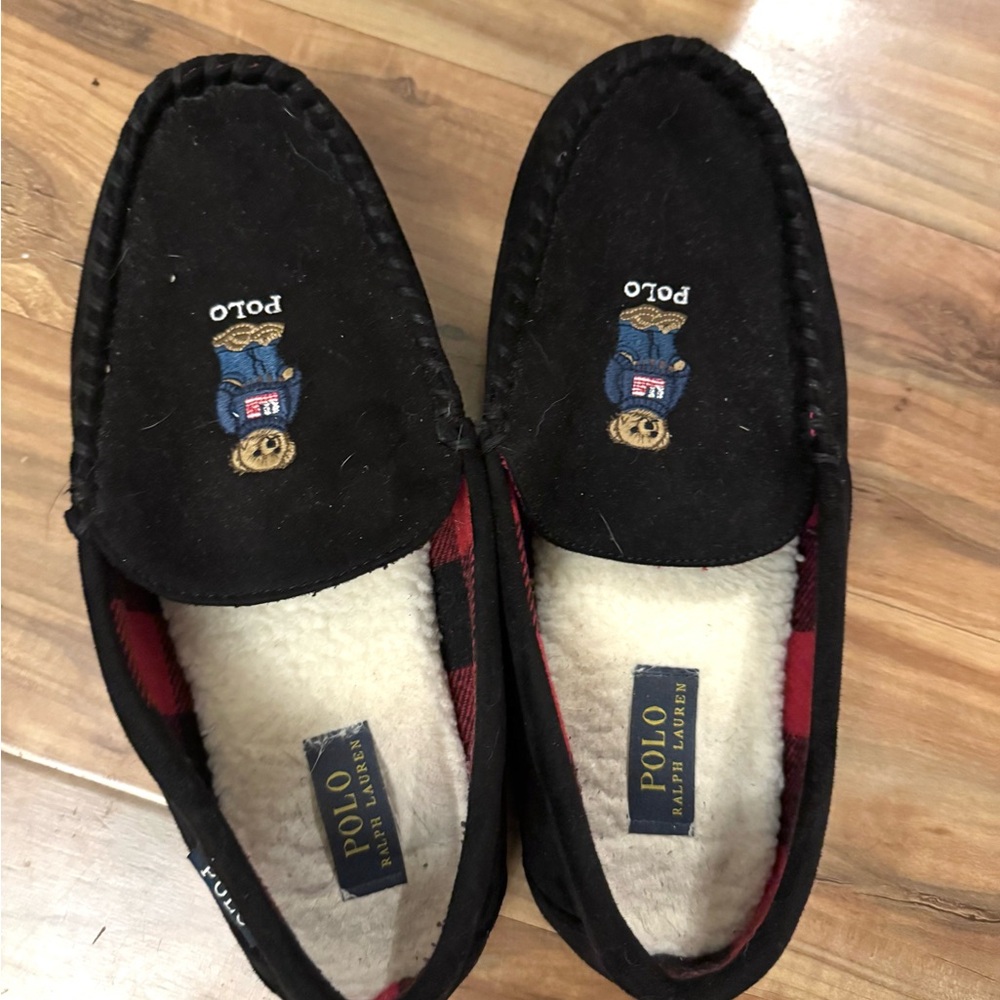 Polo Ralph Lauren Men’s Declan Bear Microsuede Slippers Black 10 Fleece Lined - Picture 5 of 7